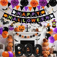 Décorations de fête d'Halloween, ensemble de décorations d'Halloween avec bannière, autocollants, guirlande suspendue, rideaux à franges, ballons BOO