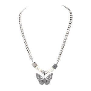 Collar de mariposa de plata tibetana con dados y cadena de perlas para suéter de moda - Product Image 5