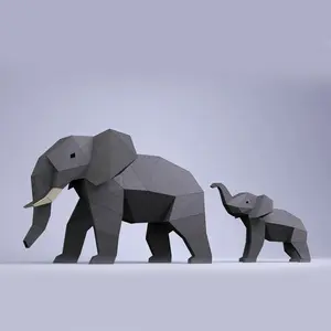 Éléphant mère et enfant animal de la forêt papier moule ornements 3D sculpture en papier fait main décoration tridimensionnelle