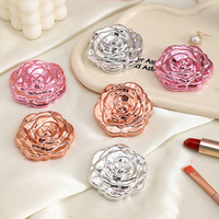 Miroir de poche compact pliable double face en plastique en forme de rose, vente en gros