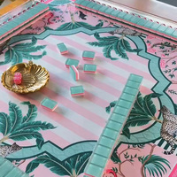 Grosir OEM ODM Set Mahjong Amerika Akrilik Transparan 3-Lapis Warna Pink Cyan dengan Cetakan Bunga Kustom, Ubin Joker Motif Angin, MOQ Rendah