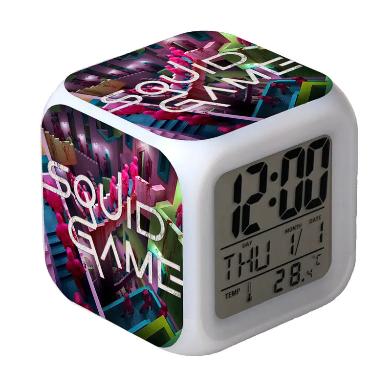 Sublimación en blanco Night Glowing Cube 7 colores Reloj LED Cambio LCD para dormitorio