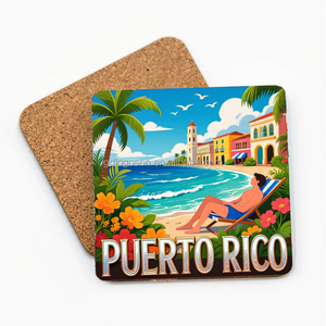 Nice Customizable Promotional Puerto Rico Travel Beach Souvenir Home Restaurant Insulated Cup Mat logo Printing Cork Coasters
