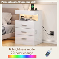 Table de chevet intelligente moderne pour chambre à coucher avec lumière LED, chargeur sans fil, capteur, compartiment caché et serrure, design en bois
