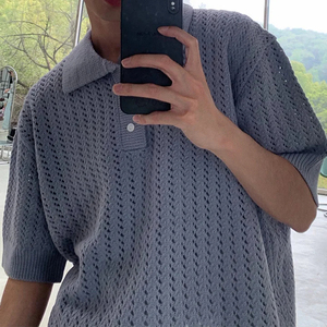 T-shirt Polo D<span class=keywords><strong>éco</strong></span>ntracté à Manches Courtes en Coton Tricoté Uni pour <span class=keywords><strong>Homme</strong></span>, Coupe Ample et D<span class=keywords><strong>éco</strong></span>ntractée, Motif Squelette, Style Été - Product Image 2