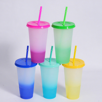 Offre Spéciale – Gobelet Réutilisable en PP de 16oz et 24oz, Résistant à la Chaleur, Changeant de Couleur Sensible à la Température, Anti-fuite, avec Paille, Idéal pour les Fêtes
