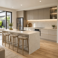 Armoires de cuisine en PET haute brillance pour les projets d'appartements australiens et les entrepreneurs en aménagement résidentiel
