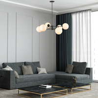 Lustre moléculaire Magic Bean à 6 lumières en verre moderne Design Globe Hauteur réglable pour salle à manger Foyer comme pièce de déclaration