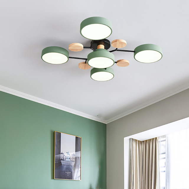 Home Decor Led Chandelier Ceiling Lights Macaron Wood Minimalist Design Modern Metal Living Room Acrylic Nordic Light Large