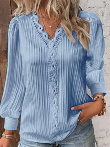Chemisiers élégants à manches longues et col en V T-<span class=keywords><strong>shirt</strong></span> en dentelle Top pour femmes Vêtements pour femmes de grande taille pour femmes Vente en gros - Product Image 4