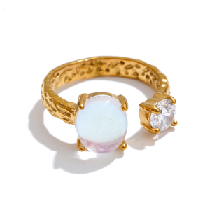 JINYOU 7174 New Arrivals Stainless Steel <strong>Moonstone</strong> Zircon Open Adjustable <strong>Ring</strong> for Women Exquisite Stylish Aesthetic Jewelry - Product Image 1