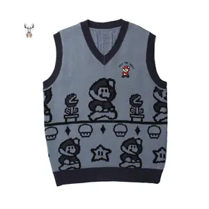 Nanteng Custom Logo Manufacturer Designer Cheap Nice Quality Cricket Full Jacquard V Neck Men Vest Sweater