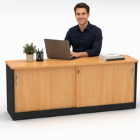 Meuble de rangement bas moderne autoportant avec portes coulissantes verrouillables pour bureau, en MDF/PB, avec porte-fichiers et rangement latéral
