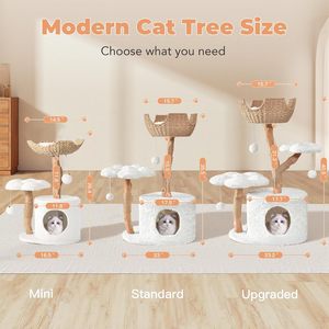 برج خشبي فاخر وعصري للقطط مع أعمدة للخدش ومنصات على شكل زهور، أثاث داخلي للقطط - Product Image 2