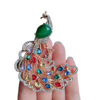 Broche Paon Colorée en Alliage Plaqué Or avec Strass et Cristaux, Épingle de Revers en Forme d'Oiseau pour Fête, Mariage, Cadeau