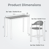 Ensemble de bar extérieur moderne en composite bois-plastique WPC, chaise en alliage d'aluminium antirouille pour jardin, patio, pub, terrasse