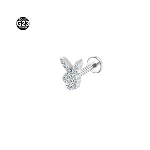 F136 टाइटेनियम मिश्र धातु खरगोश इनफर्ल्ड जिरकॉन शरीर के गहने छोटे कान की हड्डी के नीचे एलर्जी वाली ट्रेगस उपास्थि पशु पैटर्न कान - Product Image 2