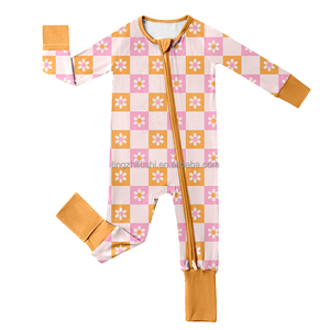Disesuaikan kotak-kotak cetak bunga bambu bayi perempuan Romper Zippy tidur piyama anak-anak konversi Footie Romper - Product Image 1