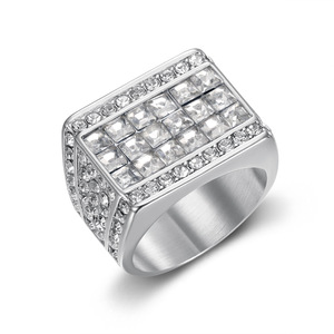 Anillo Glamuroso con Incrustaciones de Circonita, Diseño Geométrico Cuadrado, Tono Plateado, para <span class=keywords><strong>Hombre</strong></span>, para Fiestas y Ocasiones Formales - Product Image 1