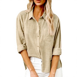 Camicia Casual da Donna in Cotone a <span class=keywords><strong>Maniche</strong></span> <span class=keywords><strong>Lunghe</strong></span> con Tasche, Stile Primaverile, Tinta Unita, Collezione 2025 - Product Image 1