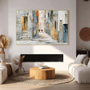 Golden Passage Textured Impasto Canvas Still Life Paintings of a Sunlit European Alleyway Handmade <b>Framed</b> Wall Decorative Arts - Product Image 3