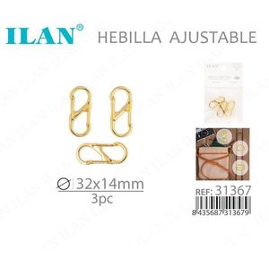 Fibbia Regolabile ILAN 32x14mm Oro 3 Pezzi per Borse e Cinture - Product Image 3