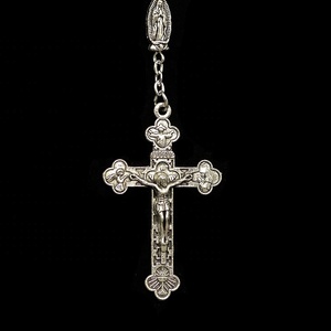 Antique necklace with pendant hematite, Catholic religious jewelry, beads with Cross - Product Image 4