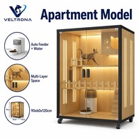 Villa moderne de luxe pour chat, maison pour animaux de compagnie en bois et verre à plusieurs étages avec porte, grand espace, design stable pour plusieurs chats