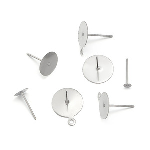 Stainless Steel Flat <b>Earring</b> Posts With Disc Shape For DIY Pearl <b>Earrings</b> Jewelry Findings - Product Image 3