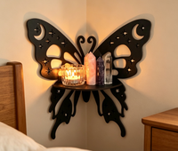 Étagère murale papillon en bois noir faite à la main, découpe lune et étoile, étagère flottante multifonction moderne, support mural de présentation