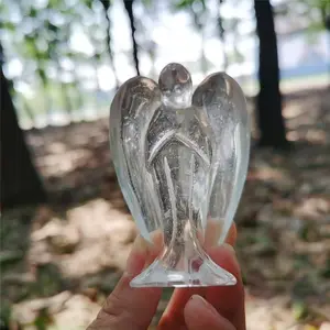 Estatueta de anjo de 3 polegadas, pedra de bolso, artesanato de cura, estatueta de anjo protetora em pedra natural