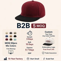 Gorra de Béisbol Personalizada de Dos Tonos con Visera Plana, 6 Paneles, Cierre Ajustable con Hebilla Metálica Negra y Borgoña, Venta al Por Mayor, OEM, MOQ Bajo