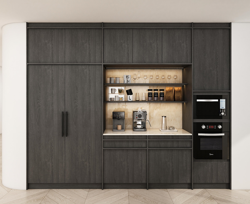 Luxury Minimalist Lacquer Finish Plywood Kitchen Cabinet with Curved ...