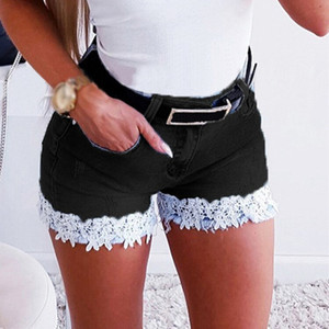 Shorts de Mezclilla Elásticos y Ajustados para Mujer, con Encaje, a la Moda, en Oferta - Product Image 4