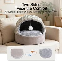 Coussin-caverne respirant pour chat, mignon, avec jouets, portable, pour chats d'intérieur, réversible, confortable, utilisable toute l'année, rembourrage doux en laine d'agneau, en boîte