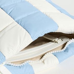 Women's Custom Eco-Friendly Nylon Waterproof Quilted Makeup Organizer Pouch Blue Striped Large Capacity Lightweight Durable - Product Image 2