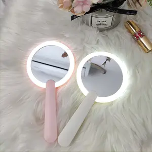 주문 로고 소형 회전대 소형 LED 소형 거울 USB 재충전용 메이크업 거울 소녀 매일 메이크업 거울 선물