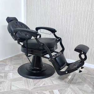 Fauteuil de barbier inclinable robuste noir, réglable hydrauliquement, avec base ronde et repose-pieds - Product Image 6