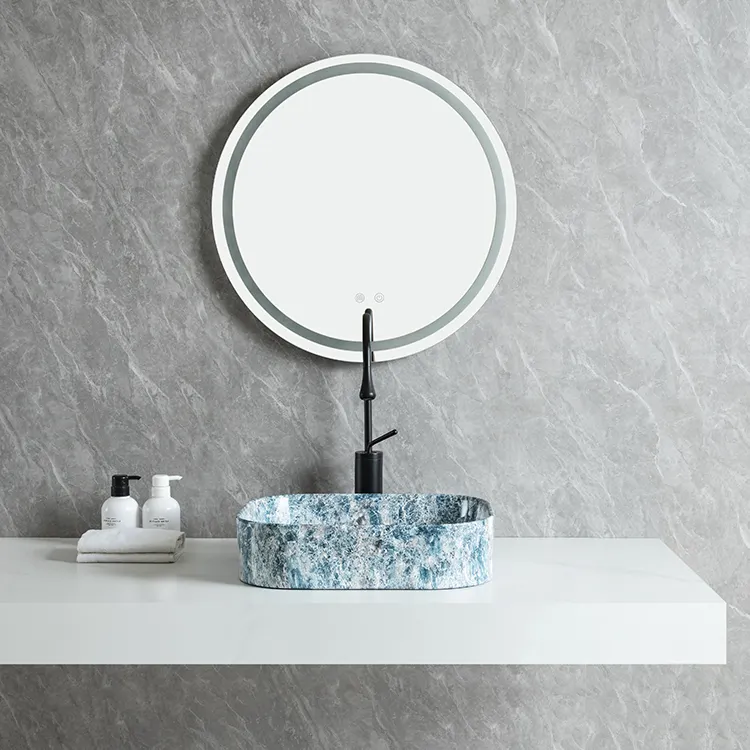 Factory Nordic Ceramic Vessel Sink Marble Art Basin Cabinet Blue Counter top Hand Wash Basin Table Top Bathroom Wash Basin