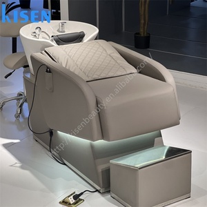 Fauteuil de lavage de cheveux Kisen confortable en cuir PU pour hommes et femmes, design moderne, avec bac à shampoing - Product Image 2