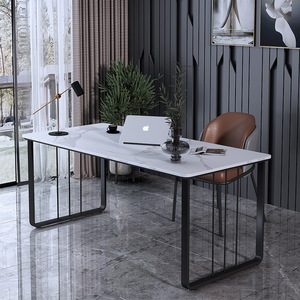 โต๊ะรับประทานอาหารและเก้าอี้หินอ่อนโลหะน้ำหนักเบาสุดหรูพร้อมโต๊ะคอมพิวเตอร์สำหรับใช้ในบ้านแบบหลายคน - Product Image 4