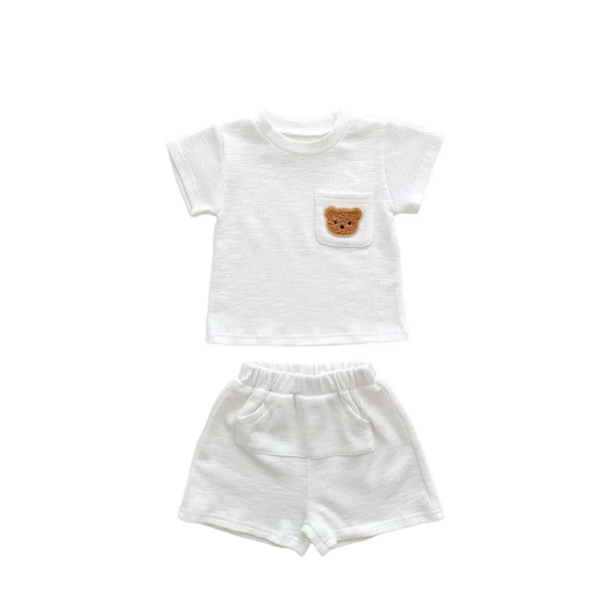 Mùa Hè Bé Phù Hợp Với Gấu T-Shirt Và Kẻ Sọc Bloomer 2Pcs Trẻ Sơ Sinh Hàn Quốc Đặt Giản Dị Trẻ Sơ Sinh Quần Áo