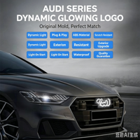 Badge à quatre anneaux éclairé par LED dynamique en cristal, compatible avec les modèles Audi A4L A6L Q5 Q7, mise à niveau complète