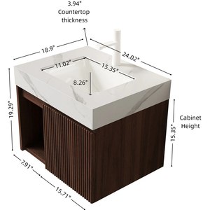 Meuble-lavabo de salle de bain <span class=keywords><strong>EIDEN</strong></span> 24 pouces, armoire de rangement suspendue, dessus en pierre frittée blanc Carrara et lavabo en céramique avec 1 trou pré-percé - Product Image 5