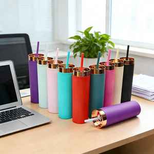 Vaso térmico portátil de plástico esmerilado de doble capa de 16 oz con pajita incluida, apto para lavavajillas - Product Image 1