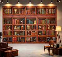 Wallpaper Rak Buku Vintage 3D Kustom, Mural Rak Buku untuk Perpustakaan, Ruang Belajar, Kantor, Dekorasi Dinding Interior