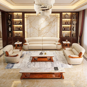 Canapé d'angle de luxe classique en cuir pleine fleur, durable, inclinable, style européen pour salon - Product Image 4