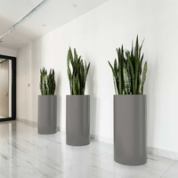 Boîte de jardinière de fleurs en fibre de verre en forme de cylindre Pots de jardinière de jardin en plastique léger en Fiber de verre suspendus centre commercial