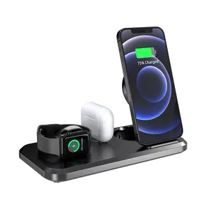 Top Selling Products 2022 Tabletop Fast Charging 6 In 1 Rotate Holder Universal Wireless Charger for Phone Smart Watch Earphones
