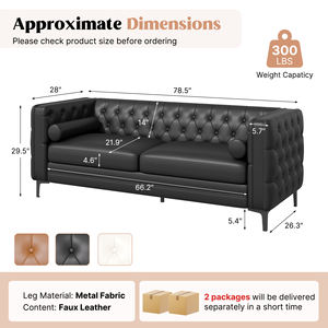 Sofá Chesterfield Moderno Convertible de Dos Plazas, Impermeable, de Cuero Sintético, con Asiento Ancho y Cojines de Apoyo, Ideal para Apartamentos y Escuelas - Product Image 6